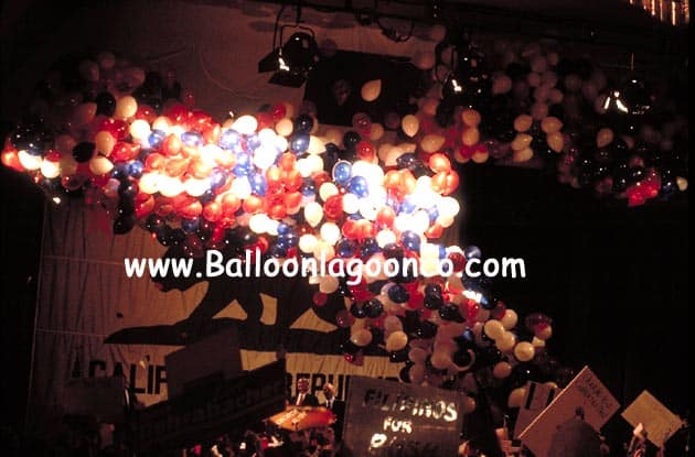 Patriotic red white and blue balloon drop for a Los Angeles 4th of July event